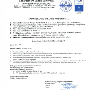 Instytut Włókiennictwa - badanie wytrzymałościowe siatki ALBIS str 1.