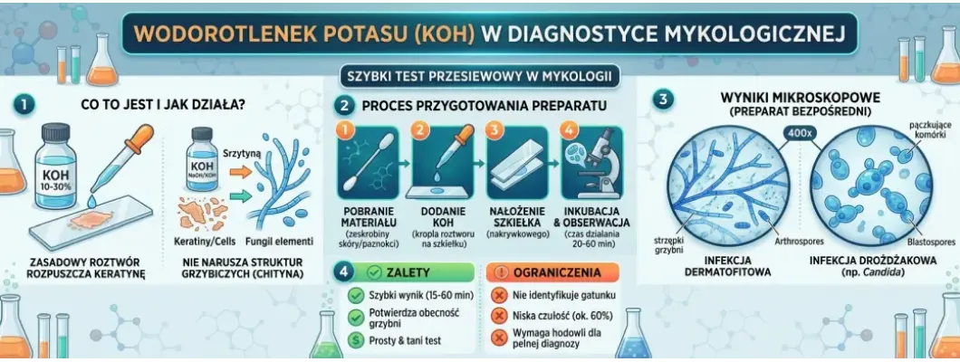Wodorotlenek potasu (KOH) w diagnostyce mykologicznej Wodorotlenek potasu (KOH) w diagnostyce mykologicznej
