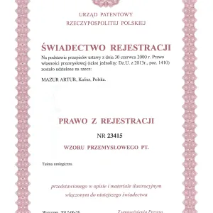 Urząd Patentowy RP - Świadectwo Rejestracji nr 23415 - Taśma urologiczna