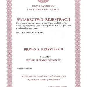 Urząd Patentowy RP - Świadectwo Rejestracji nr 24836 - Worek do morcelatora