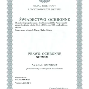 Urząd Patentowy RP - Świadectwo Ochronne nr 279230 - Znak towarowy
