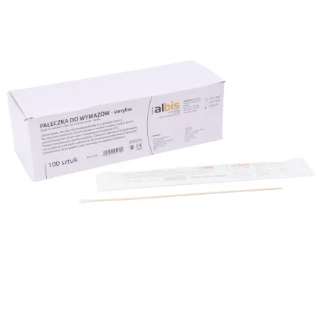 Pałeczki drewniane 23cm do wymazów mały wacik 5mm sterylne op. 100 szt. / G1279 / ALBIS
