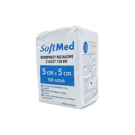 Kompres z gazy niejałowy 5x5cm 100 szt. 13N 8W SoftMed / G1682 / SoftMed