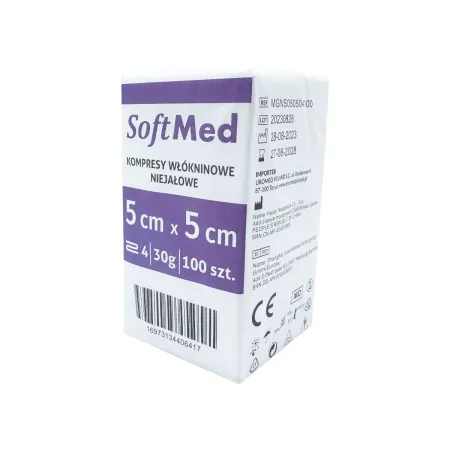 Kompres włókninowy niejałowy 5x5cm 100 szt. 4-warstwowy 30g SoftMed / G1684 / SoftMed