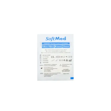 Kompres z gazy jałowy 7,5x7,5cm 100 blistrów po 3 szt. 17N 8W SoftMed / G1686 / SoftMed