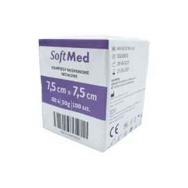 Kompres włókninowy niejałowy 7,5x7,5cm 100 szt. 4-warstwowy 30g SoftMed