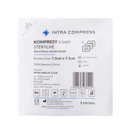 Kompres z gazy jałowy 7,5x7,5cm 100 blistrów po 3 szt. Intra Compress
