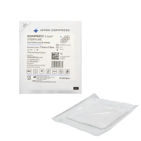 Kompresy z gazy jałowe 7,5x7,5cm 100op. po 2szt. Intra Compress / G2034 / INTRA-MED