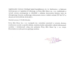 Zagłębiowskie Centrum Onkologii Szpital Specjalistyczny im. Sz. Starkiewicza w Dąbrowie Górczniej