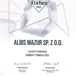 ALBIS MAZUR Sp. z o.o. Laureat Rankingu Diamenty Forbesa 2023