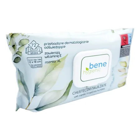 Bene Hygienic Chusteczki XL 72 szt. nawilżane z witaminą E przebadane dermatologicznie / BH0900 / Bene Hygienic