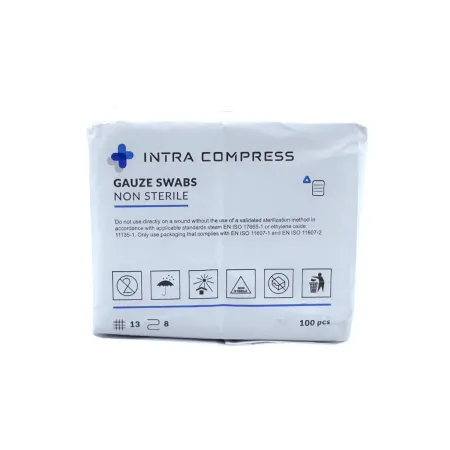 Kompres z gazy niejałowy 10x10cm 13N 8W 100 szt. Intra Compress / G0124 / INTRA-MED Kompres z gazy niejałowy 10x10cm 13N 8W 100 szt. Intra Compress / G0124 / INTRA-MED