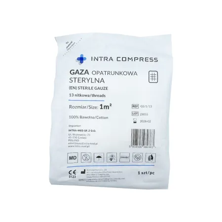 Gaza opatrunkowa sterylna 1m2 13nitkowa 1 szt. Intra Compress / G0991 / INTRA-MED