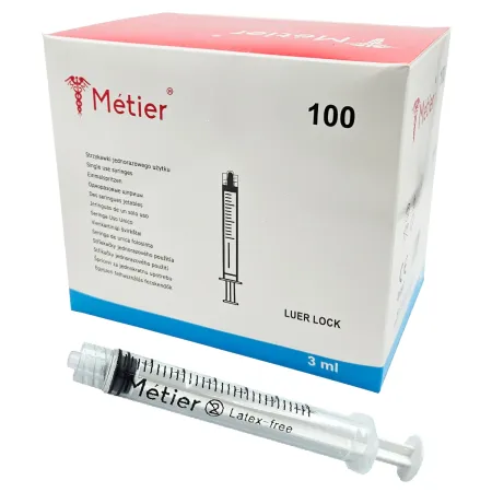 Strzykawka 3-częściowa 3ml koncentryczna końcówka Luer Lock op. 100 szt. / G1702 / Metier Medical