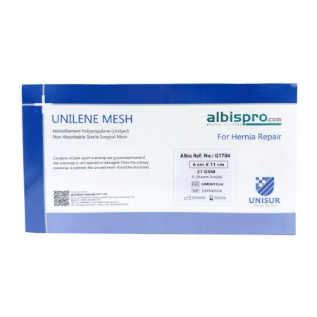Siatka przepuklinowa Unilene Mesh 1 arkusz 27gsm 6x11 cm / G1704 / Unisur Siatka przepuklinowa Unilene Mesh 1 arkusz 27gsm 6x11 cm / G1704 / Unisur