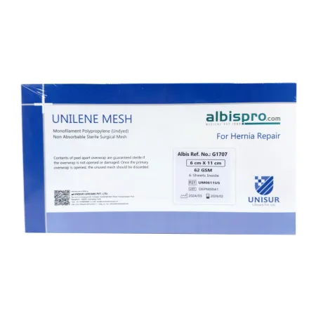 Siatka przepuklinowa Unilene Mesh 1 arkusz 62gsm 6x11 cm / G1707 / Unisur Siatka przepuklinowa Unilene Mesh 1 arkusz 62gsm 6x11 cm / G1707 / Unisur
