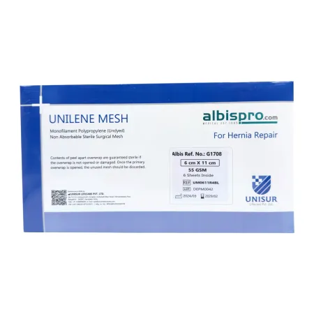Siatka przepuklinowa Unilene Mesh Blue 1 arkusz 55gsm 6x11 cm / G1708 / Unisur Siatka przepuklinowa Unilene Mesh Blue 1 arkusz 55gsm 6x11 cm / G1708 / Unisur