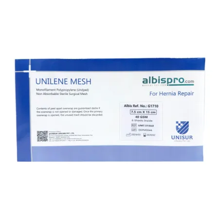 Siatka przepuklinowa Unilene Mesh 1 arkusz 40gsm 7,5x15 cm / G1710 / Unisur Siatka przepuklinowa Unilene Mesh 1 arkusz 40gsm 7,5x15 cm / G1710 / Unisur