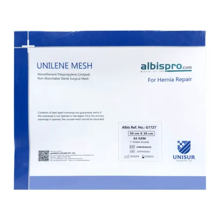 Siatka przepuklinowa Unilene Mesh 1 arkusz 62gsm 30x30 cm / G1727 / Unisur Siatka przepuklinowa Unilene Mesh 1 arkusz 62gsm 30x30 cm / G1727 / Unisur