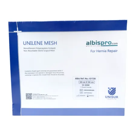 Siatka przepuklinowa Unilene Mesh Blue 1 arkusz 55gsm 30x30 cm / G1728 / Unisur Siatka przepuklinowa Unilene Mesh Blue 1 arkusz 55gsm 30x30 cm / G1728 / Unisur
