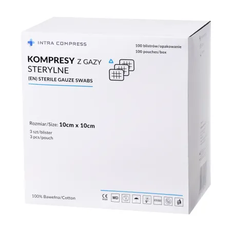 Kompres z gazy jałowy 10x10cm 100 blistrów po 3 szt. Intra Compress / G1818 / INTRA-MED Kompres z gazy jałowy 10x10cm 100 blistrów po 3 szt. Intra Compress / G1818 / INTRA-MED