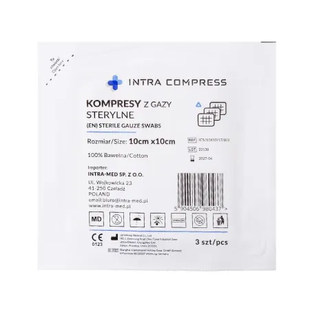 Kompres z gazy jałowy 10x10cm 100 blistrów po 3 szt. Intra Compress / G1818 / INTRA-MED Kompres z gazy jałowy 10x10cm 100 blistrów po 3 szt. Intra Compress / G1818 / INTRA-MED