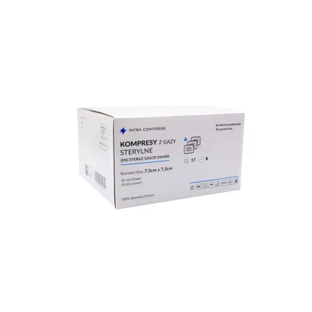 Kompres z gazy sterylny 7,5x7,5cm 30 blistrów po 10 szt. 17N 8W Intra Compress / G2065 / INTRA-MED Kompres z gazy sterylny 7,5x7,5cm 30 blistrów po 10 szt. 17N 8W Intra Compress / G2065 / INTRA-MED